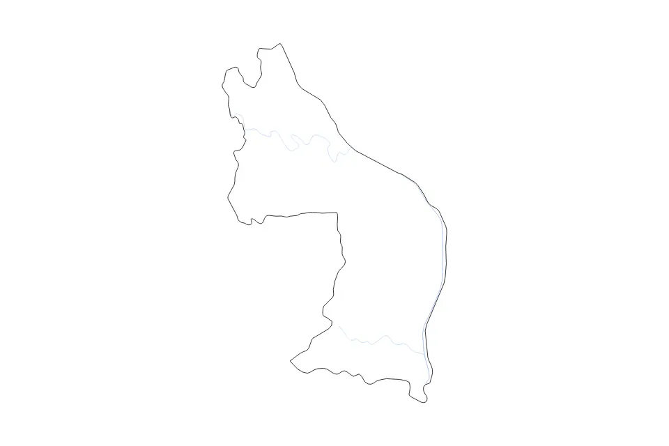 Outline map of Nakhon Phanom, Thailand with subdivision borders and rivers.