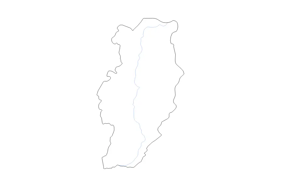Outline map of Nan, Thailand with subdivision borders and rivers.