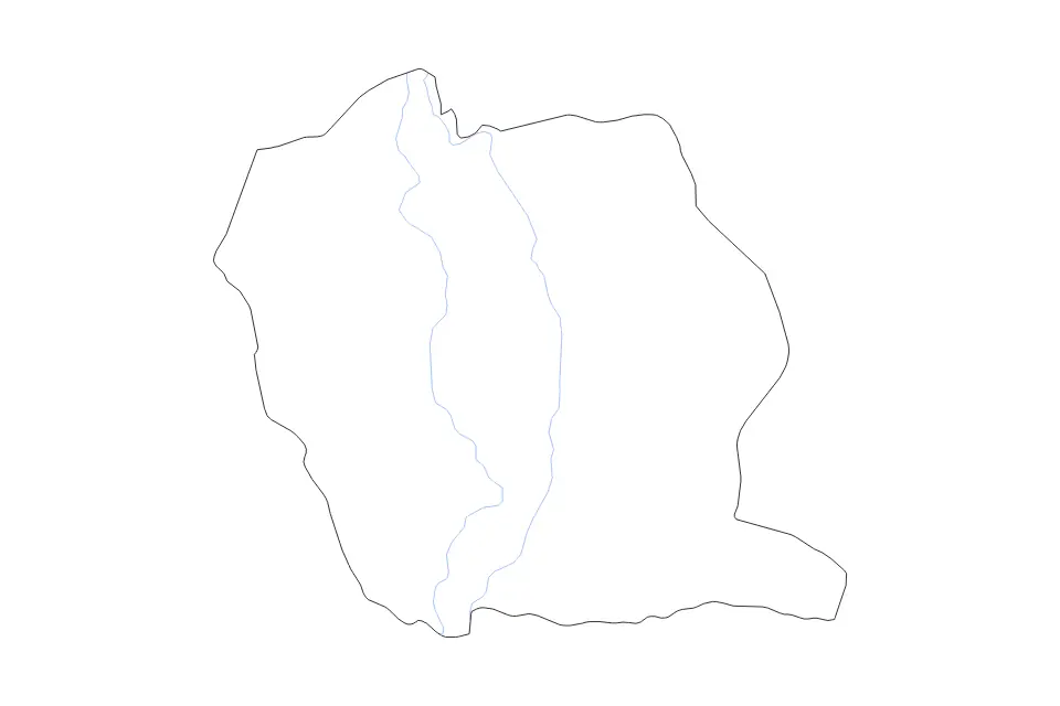 Outline map of Phichit, Thailand with subdivision borders and rivers.