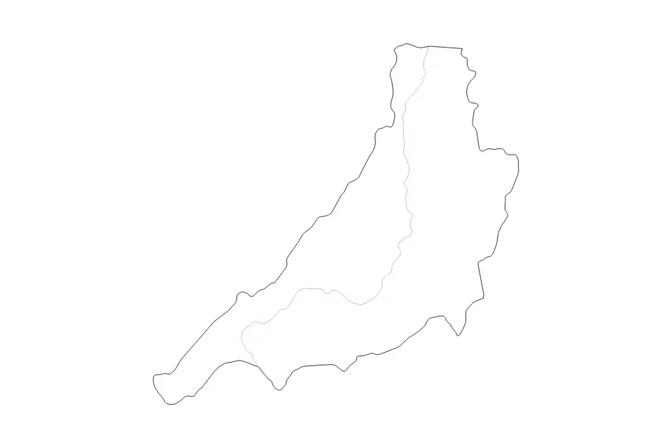 Outline map of Phrae, Thailand with subdivision borders and rivers.