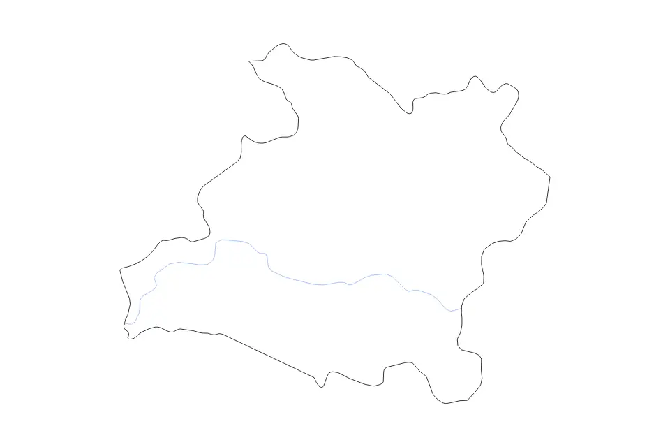 Outline map of Prachin Buri, Thailand with subdivision borders and rivers.