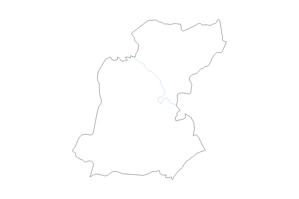 Outline map of Roi Et, Thailand with subdivision borders and rivers.