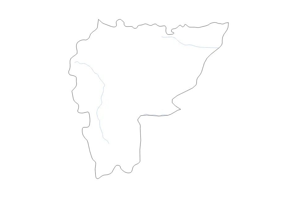 Outline map of Sa Kaeo, Thailand with subdivision borders and rivers.