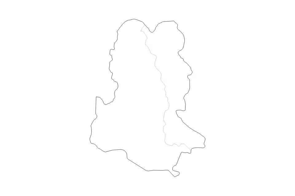 Outline map of Sukhothai, Thailand with subdivision borders and rivers.