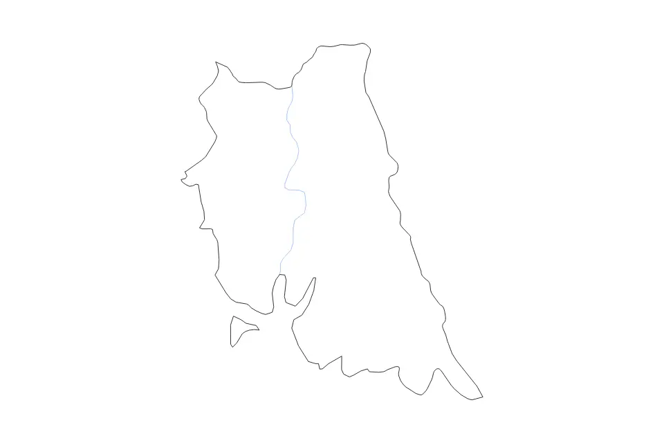 Outline map of Trang, Thailand with subdivision borders and rivers.