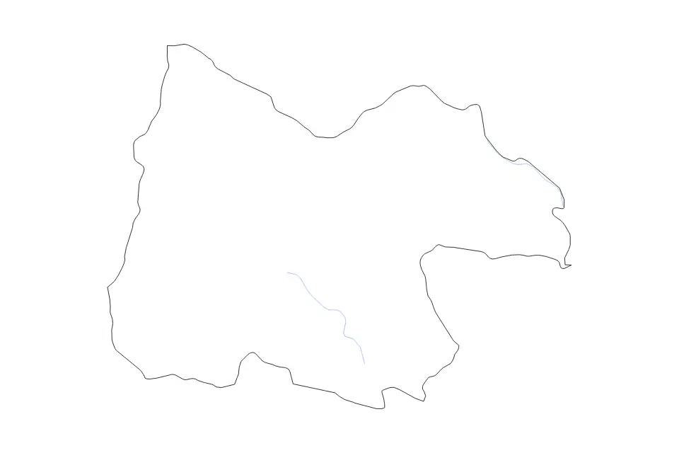 Outline map of Uthai Thani, Thailand with subdivision borders and rivers.