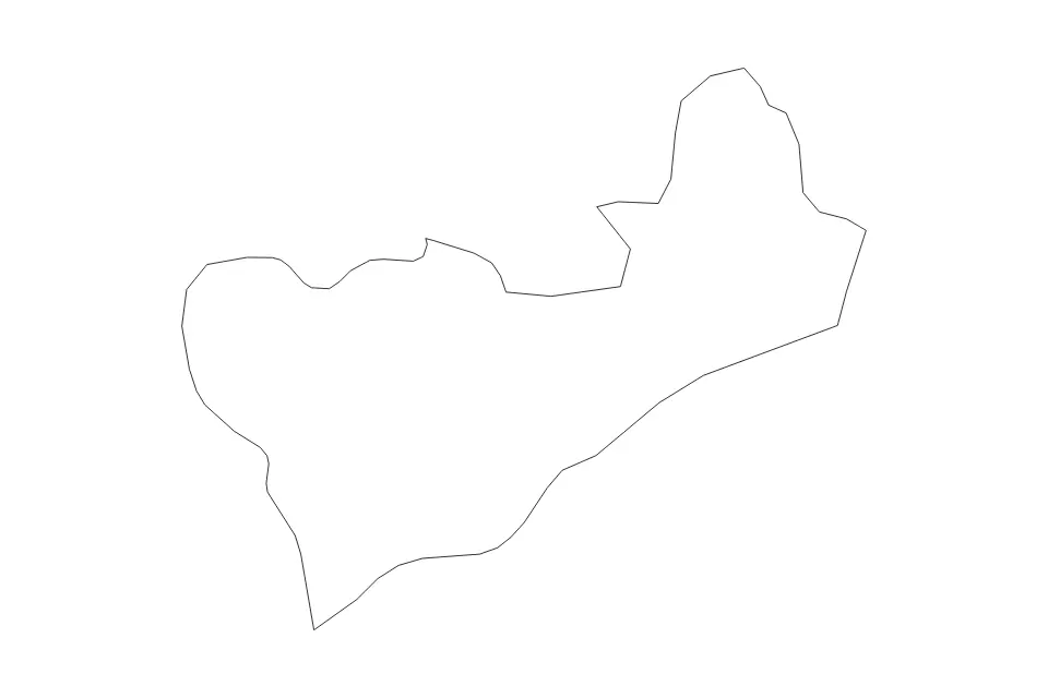 Outline map of Cova Lima District, Timor Leste with subdivision borders.