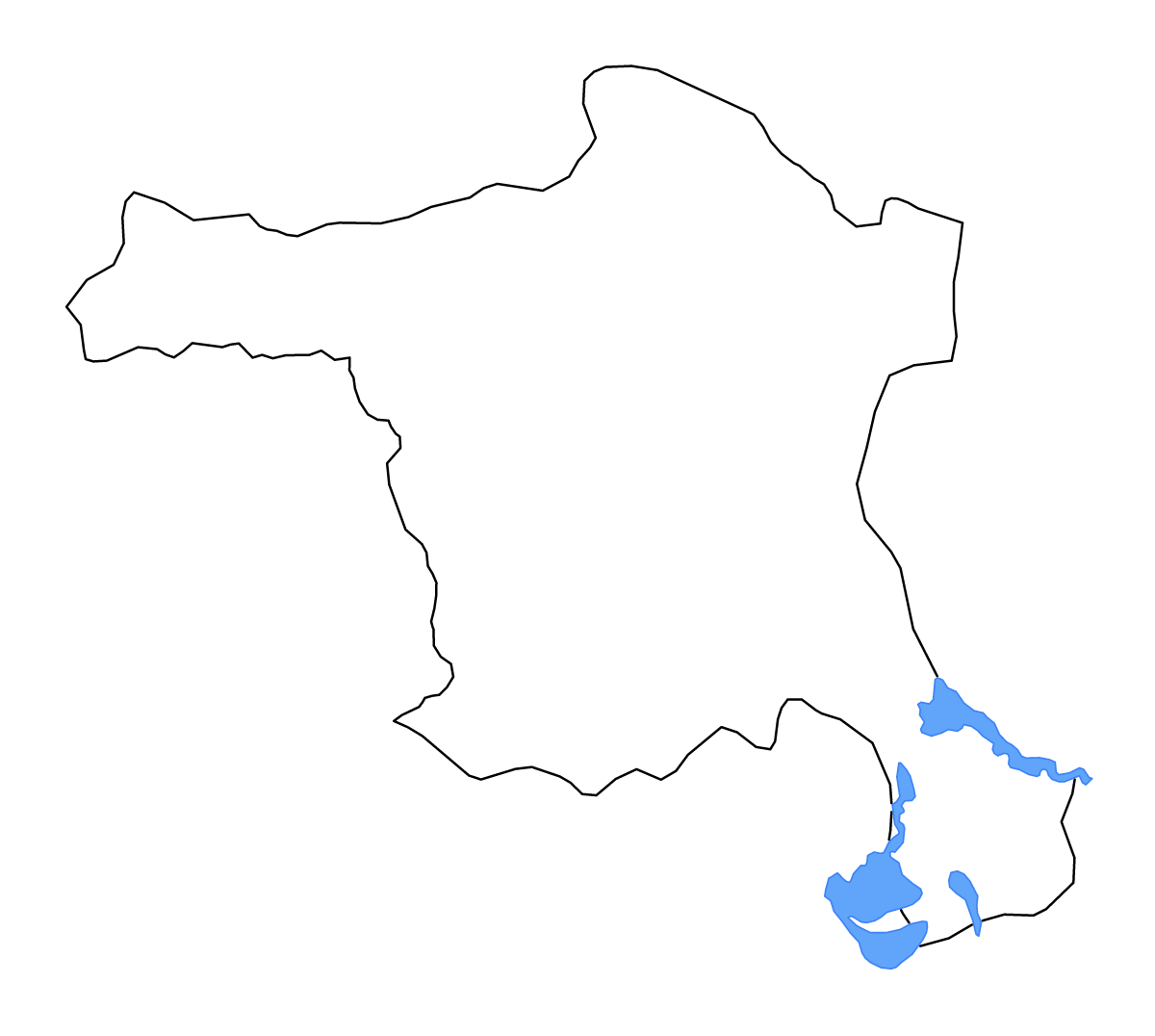 Outline map of Ankara, Turkey with lakes and rivers.