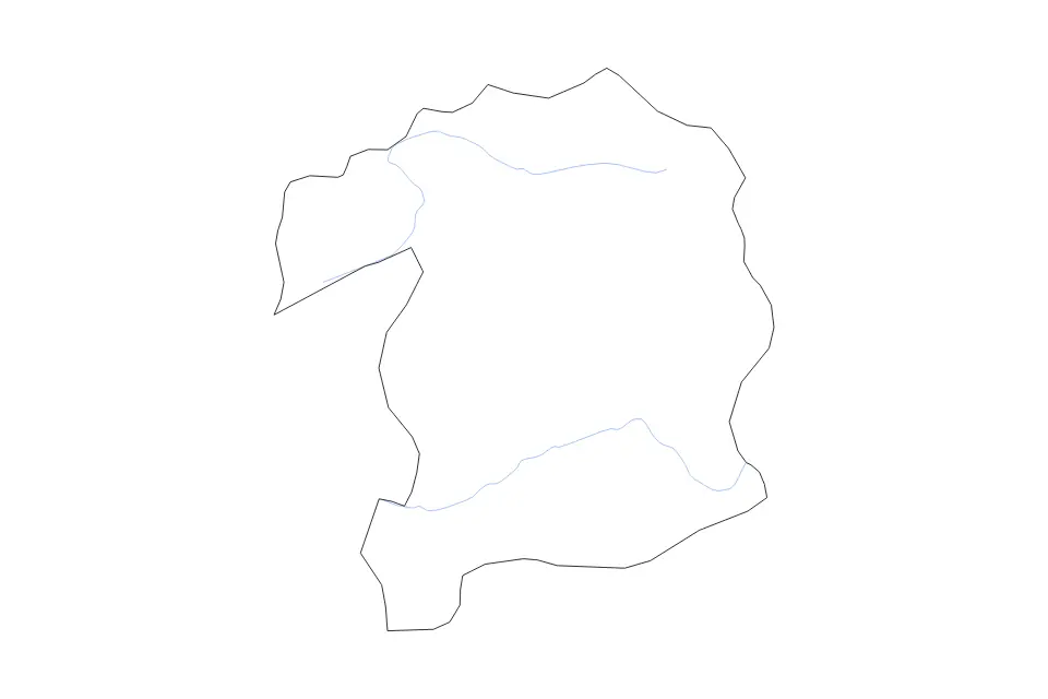 Outline map of Bingöl, Turkey with subdivision borders and rivers.