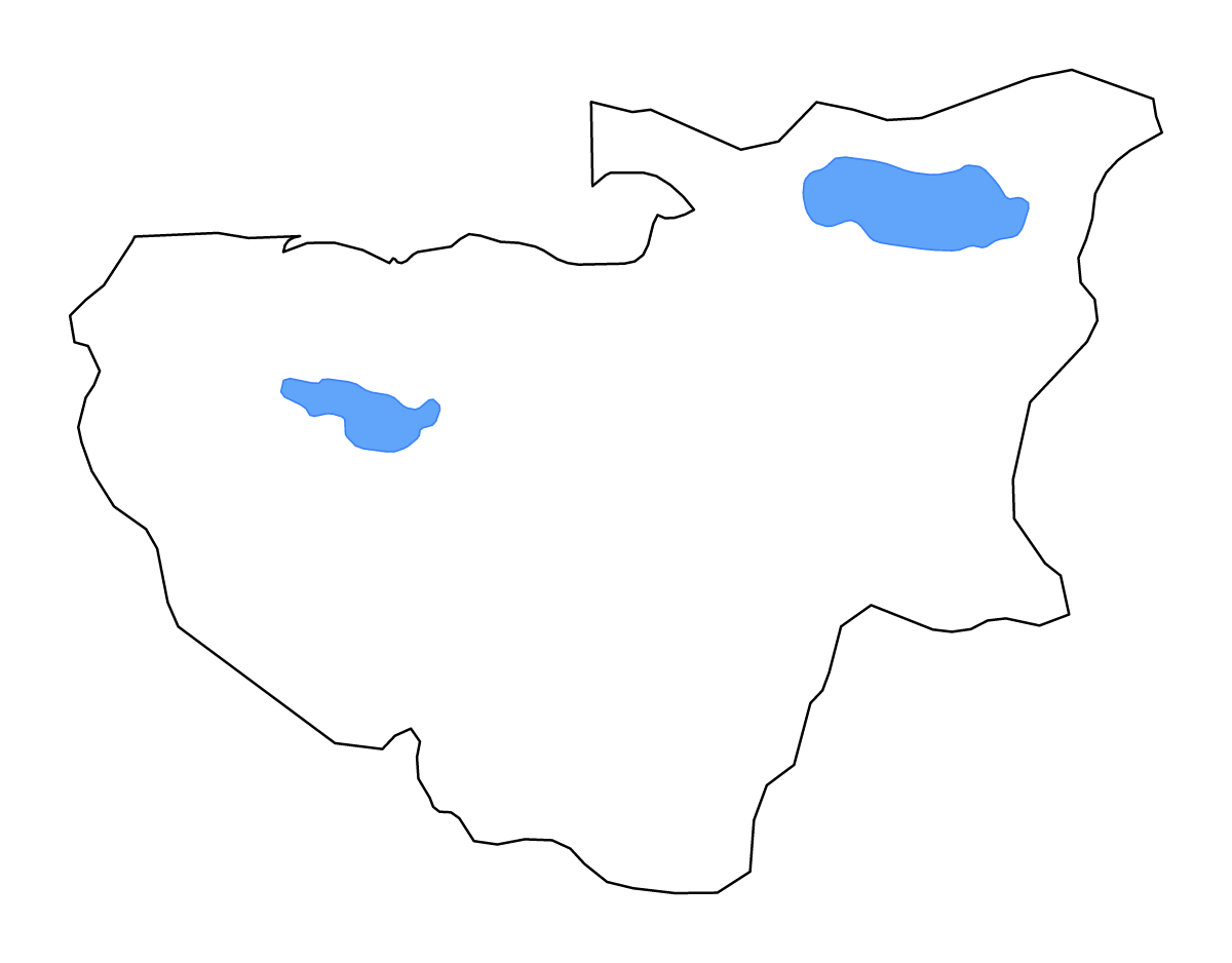 Outline map of Bursa, Turkey with lakes and rivers.
