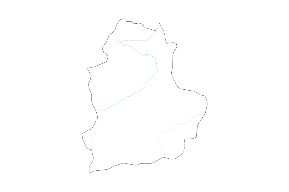 Outline map of Çorum, Turkey with subdivision borders and rivers.