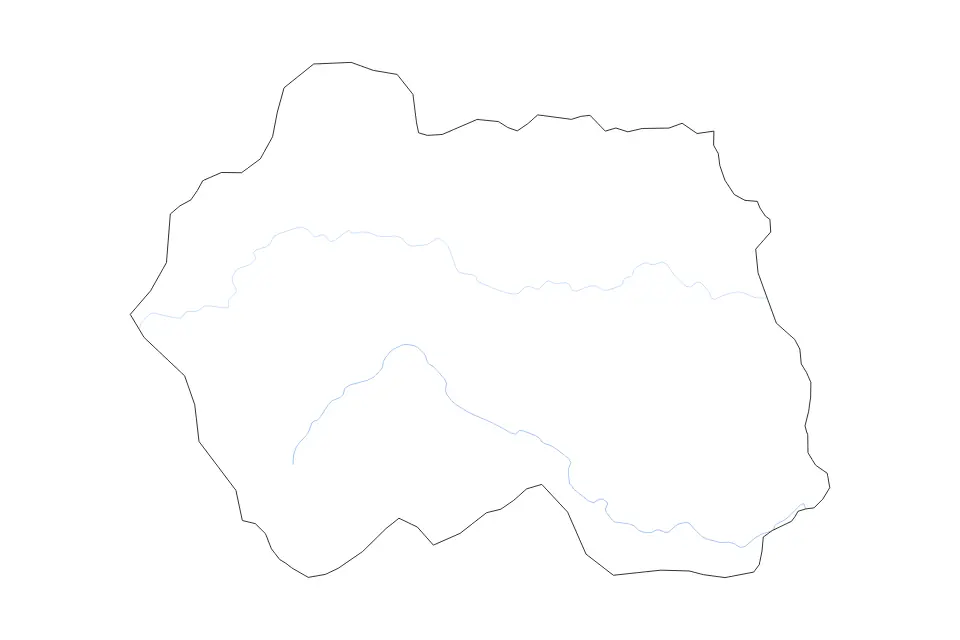 Outline map of Eskişehir, Turkey with subdivision borders and rivers.