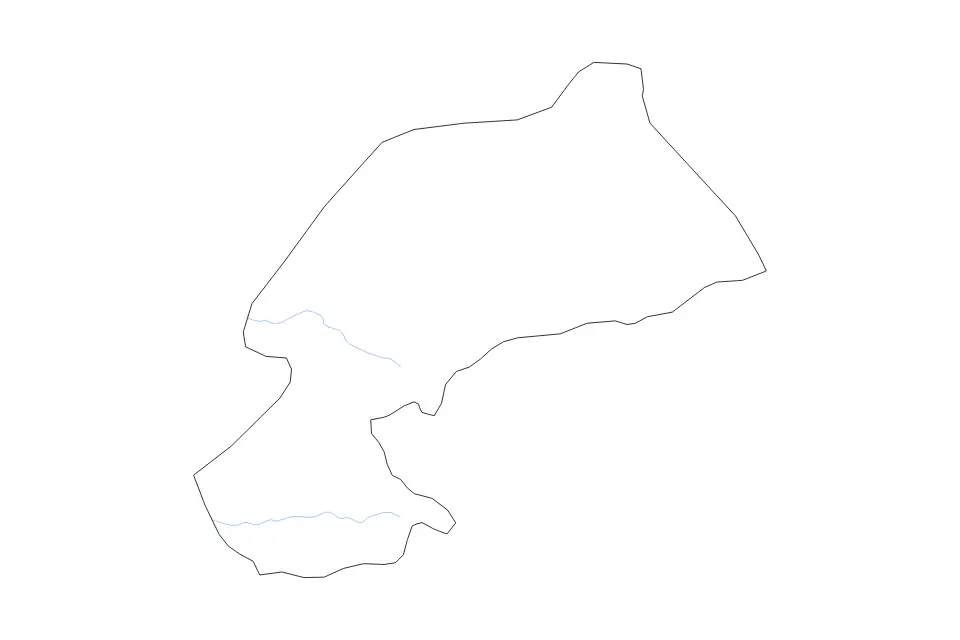 Outline map of Karaman, Turkey with subdivision borders and rivers.