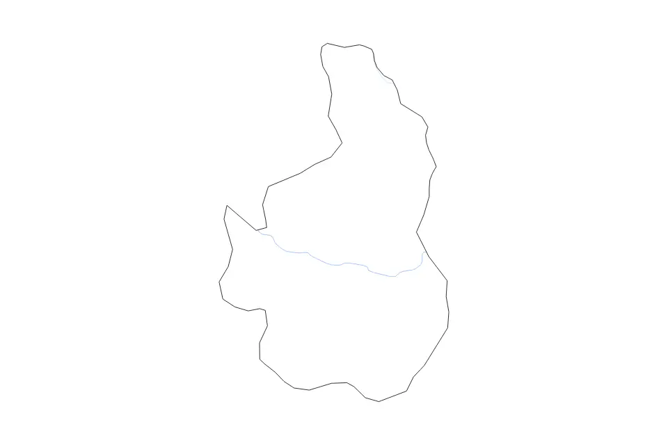 Outline map of Nevşehir, Turkey with subdivision borders and rivers.