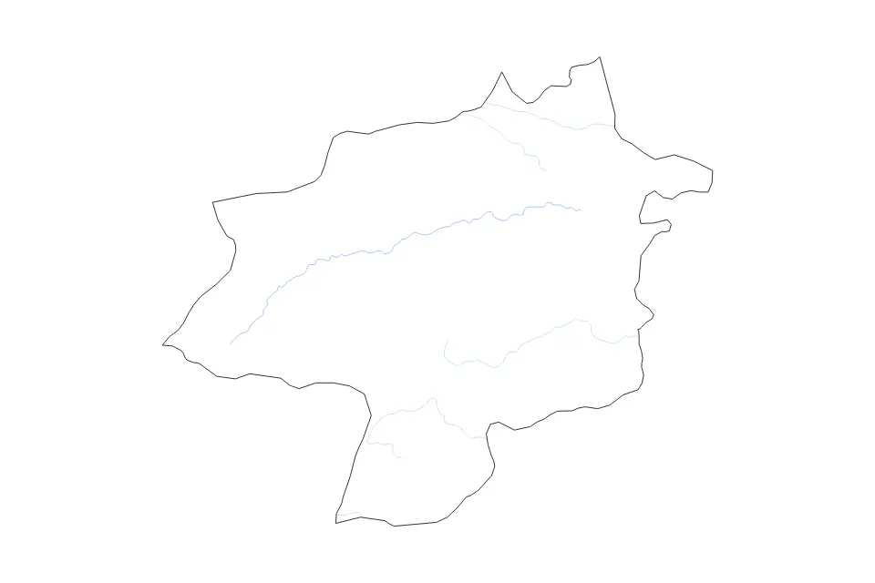 Outline map of Sivas, Turkey with subdivision borders and rivers.