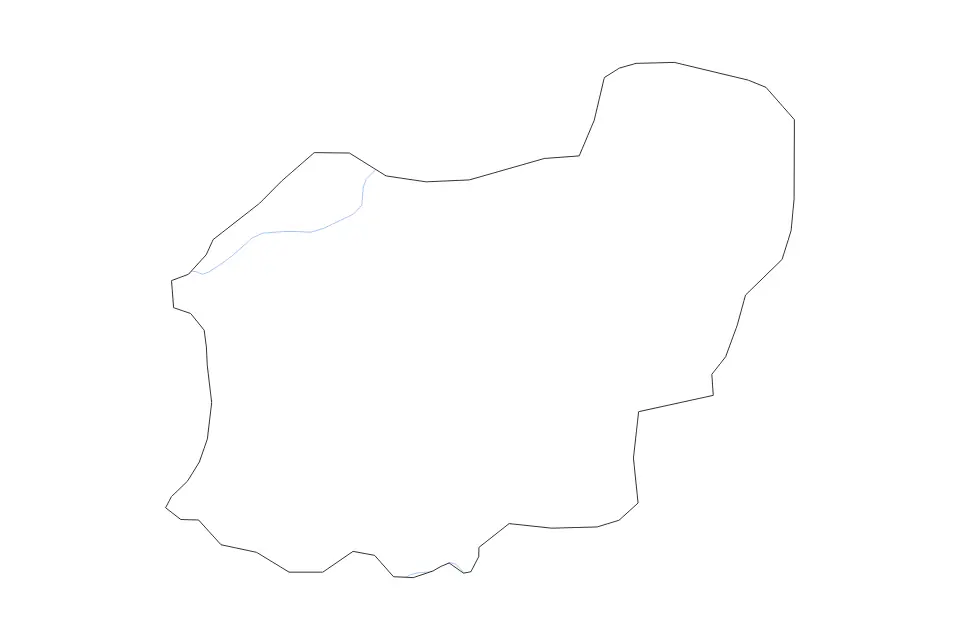 Outline map of Uşak, Turkey with subdivision borders and rivers.