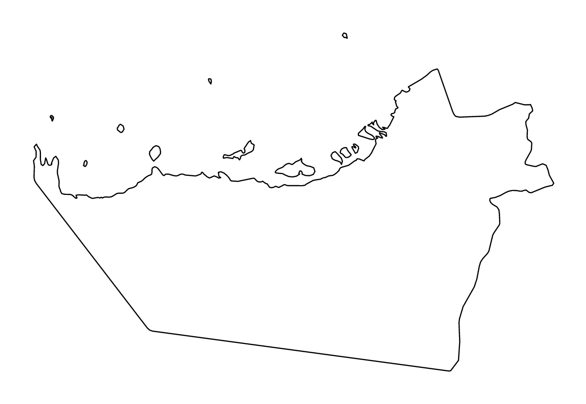 Outline map of Emirate of Abu Dhabi, United Arab Emirates.