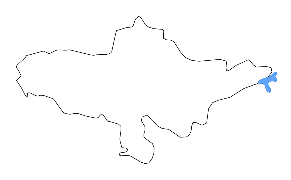 Mapa de contorno de Andijan, Uzbekistan con lagos y ríos.