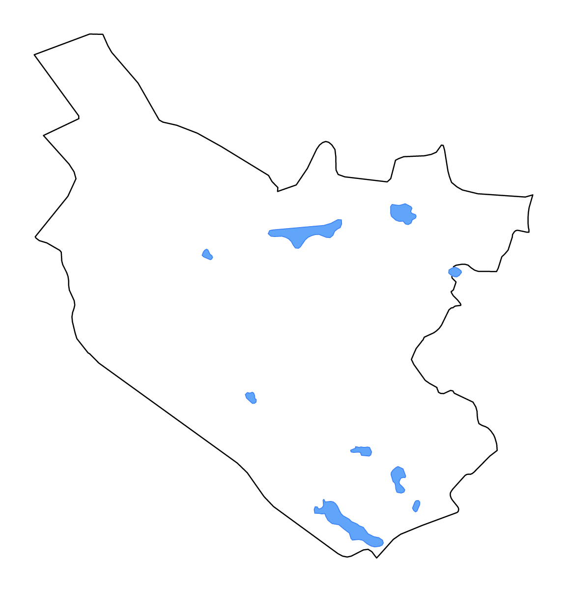 Mapa de contorno de Bukhara, Uzbekistan con lagos y ríos.