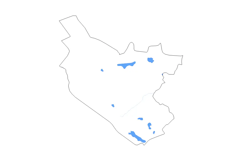 Outline map of Bukhara, Uzbekistan with subdivision borders and major lakes and rivers.