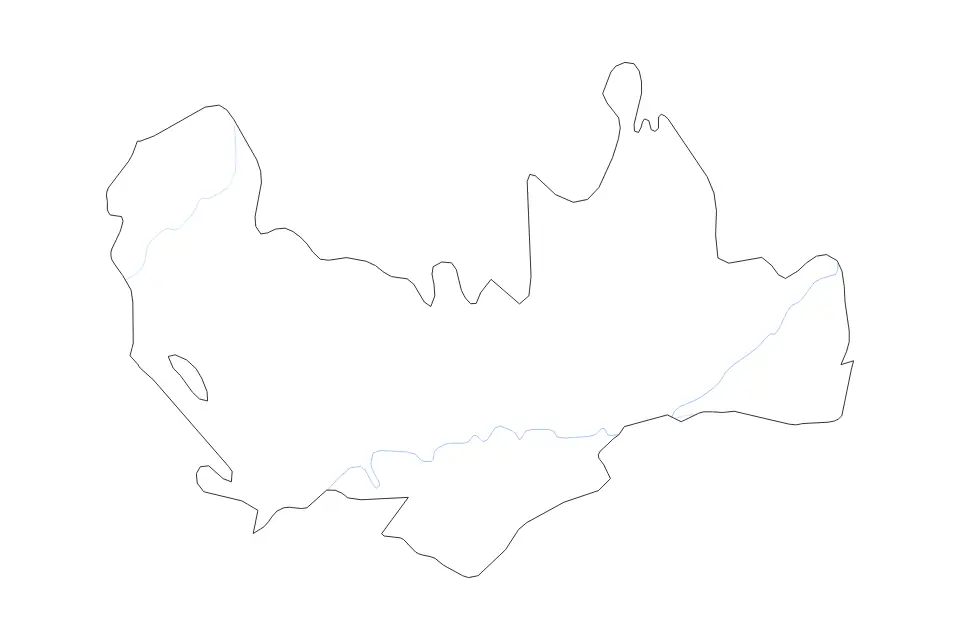 Outline map of Namangan, Uzbekistan with subdivision borders and rivers.