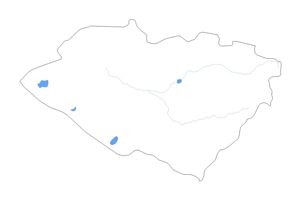 Outline map of Qashqadaryo, Uzbekistan with subdivision borders and major lakes and rivers.