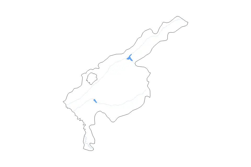 Outline map of Tashkent Region (372), Uzbekistan with subdivision borders and major lakes and rivers.