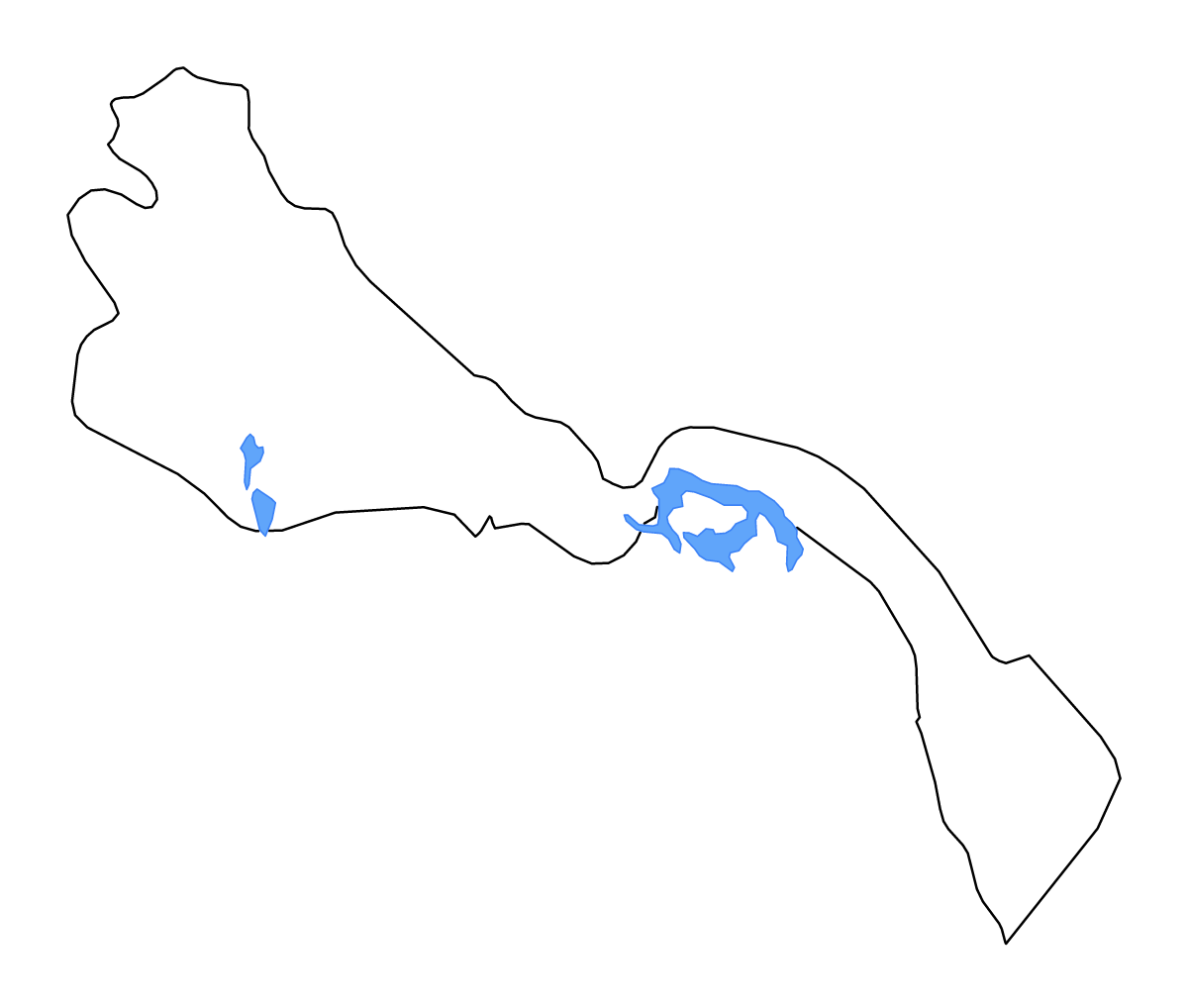 Carte de contour de Xorazm, Uzbekistan avec lacs et rivières.