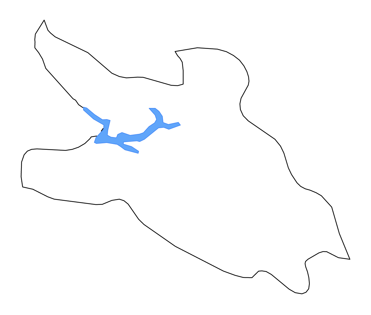 Outline map of Hòa Bình, Vietnam with lakes and rivers.