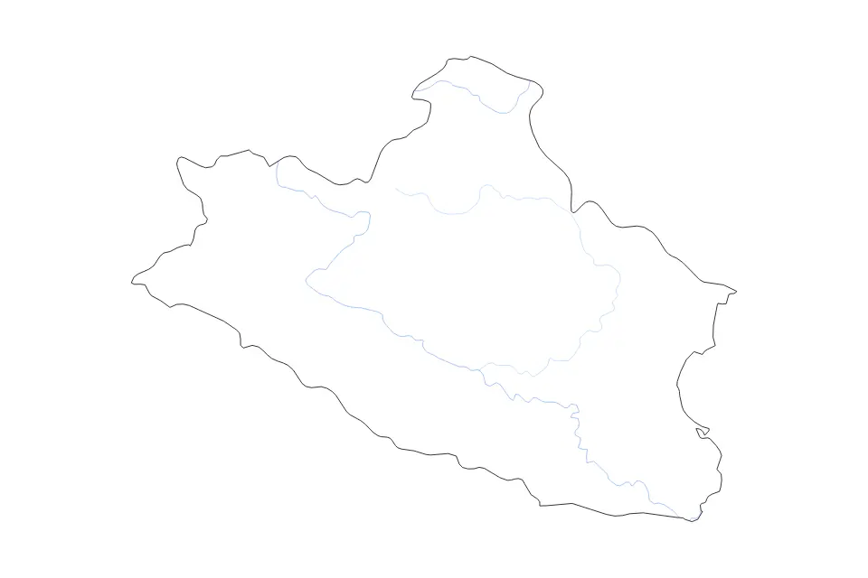 Outline map of Nghệ An, Vietnam with subdivision borders and rivers.