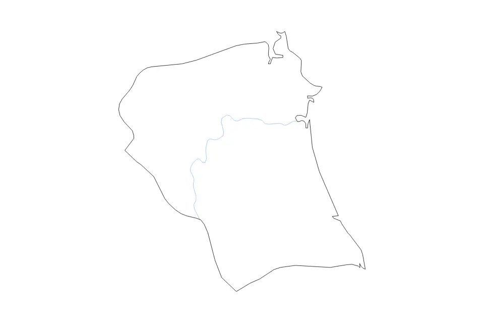 Outline map of Quảng Ngãi, Vietnam with subdivision borders and rivers.