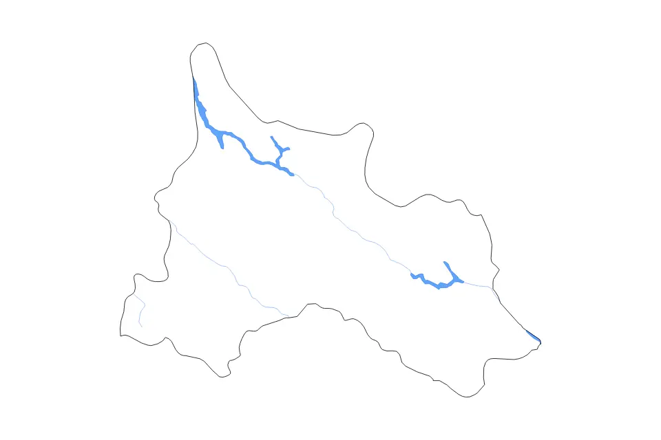 Outline map of Sơn La, Vietnam with subdivision borders and major lakes and rivers.