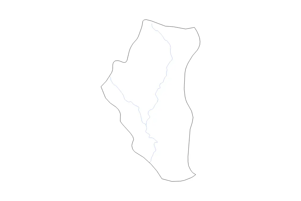 Outline map of Tuyên Quang, Vietnam with subdivision borders and rivers.