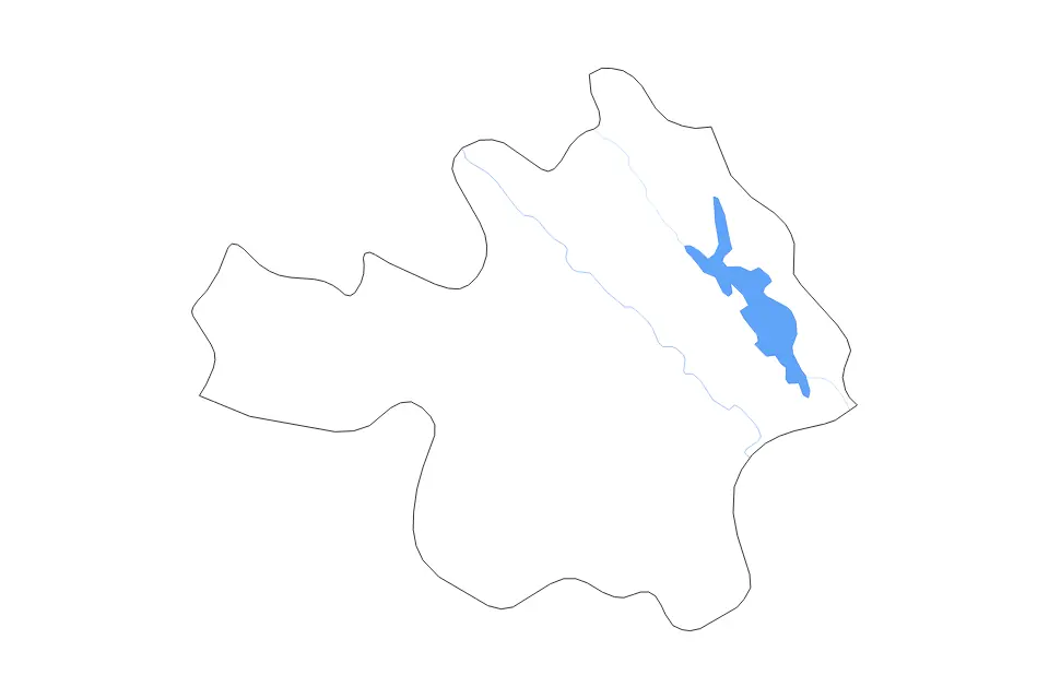 Outline map of Yên Bái, Vietnam with subdivision borders and major lakes and rivers.