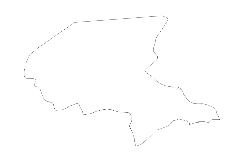 Outline map of Shabwah Governorate, Yemen with subdivision borders and rivers.