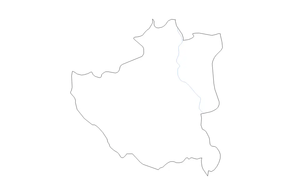 Outline map of Dibër County, Albania with subdivision borders and rivers.