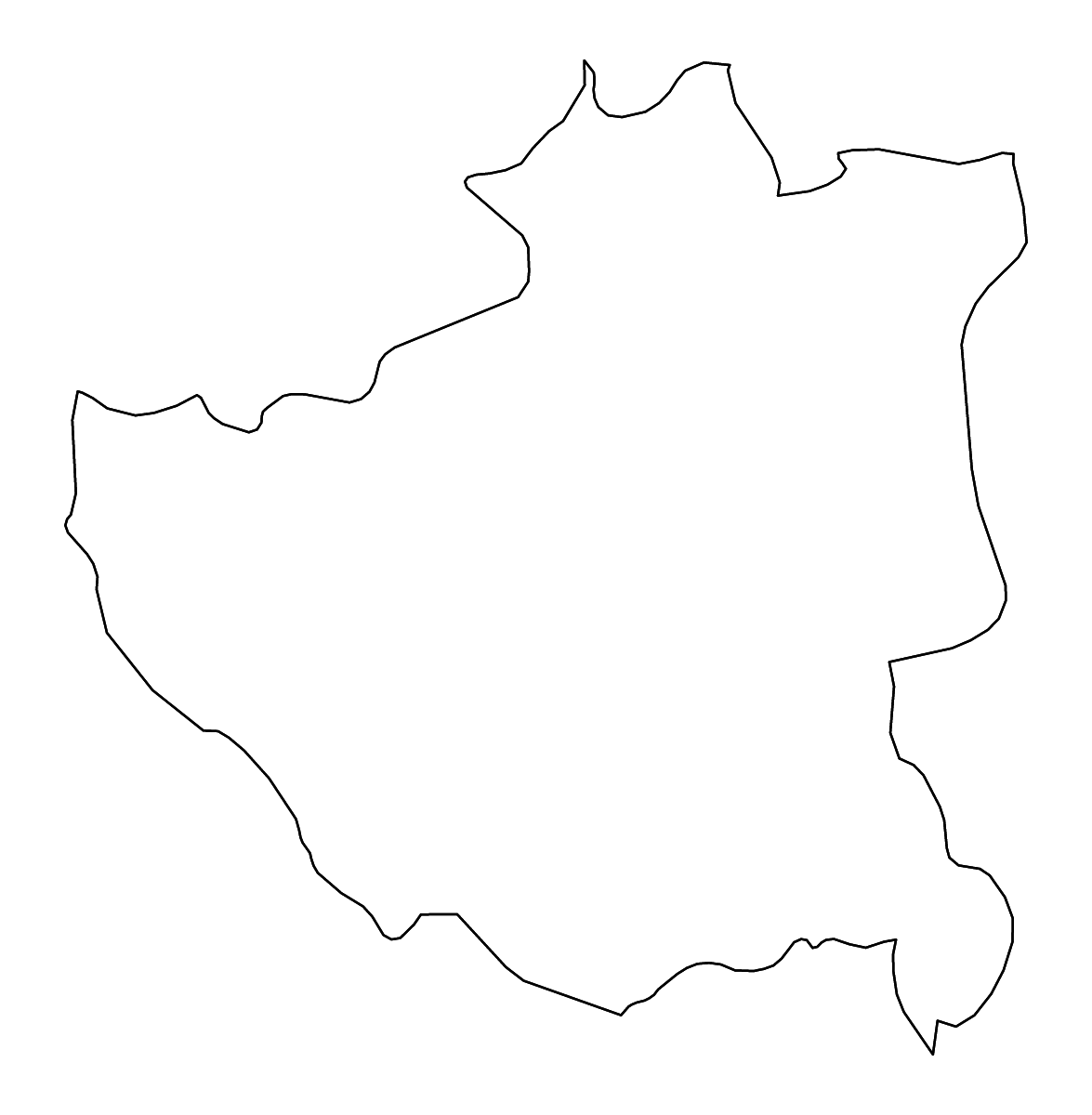 Outline map of Dibër County, Albania with rivers.