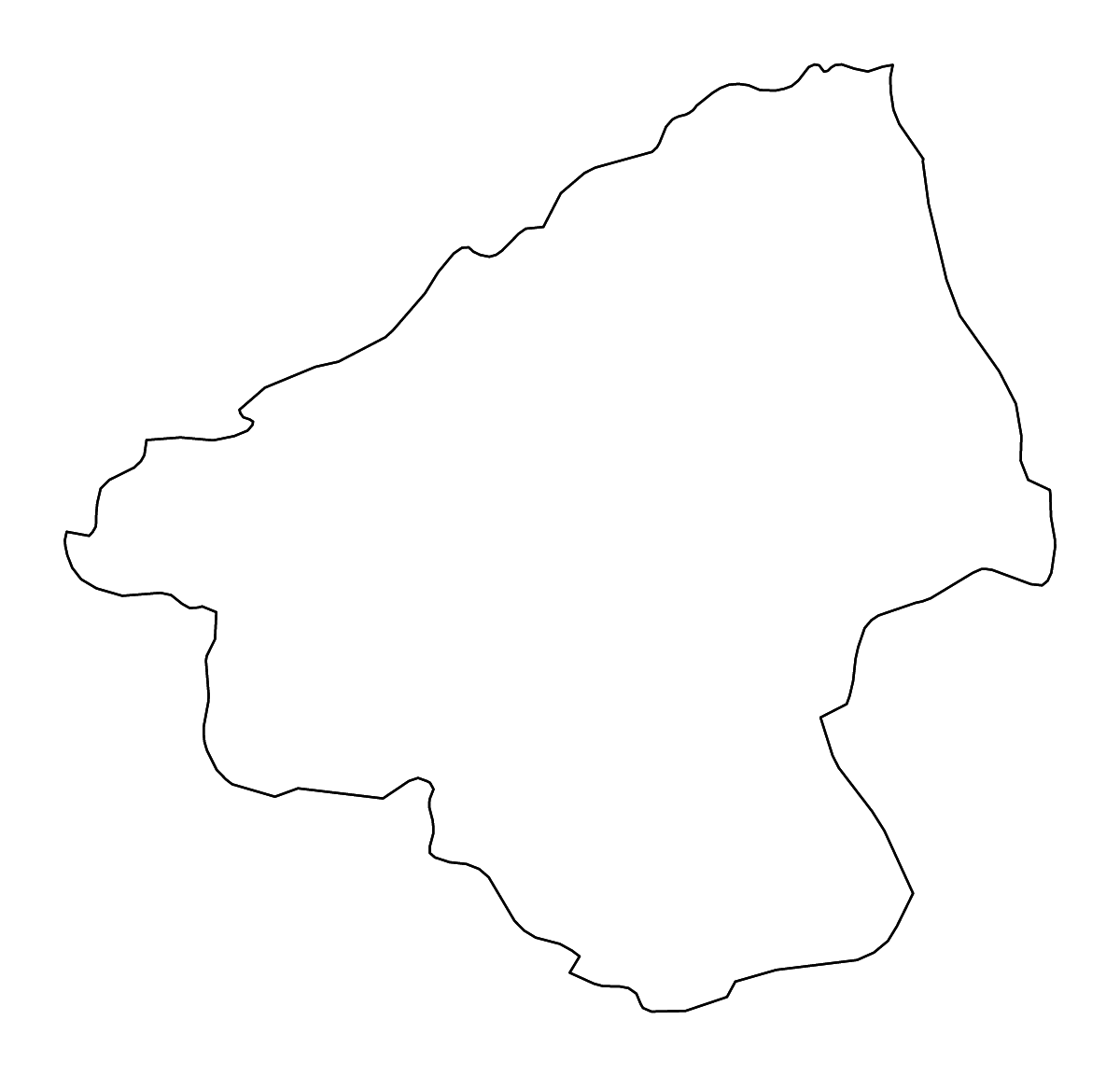 Outline map of Elbasan County, Albania with rivers.