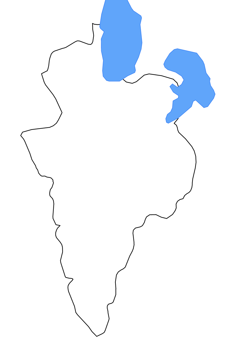 Carte de contour de Korçë, Albania avec lacs et rivières.