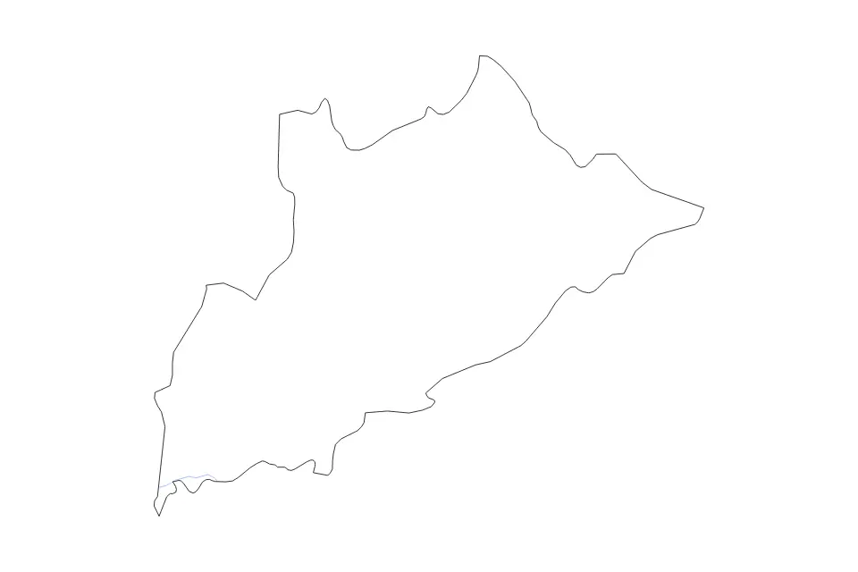 Outline map of Tirana County, Albania with subdivision borders and rivers.