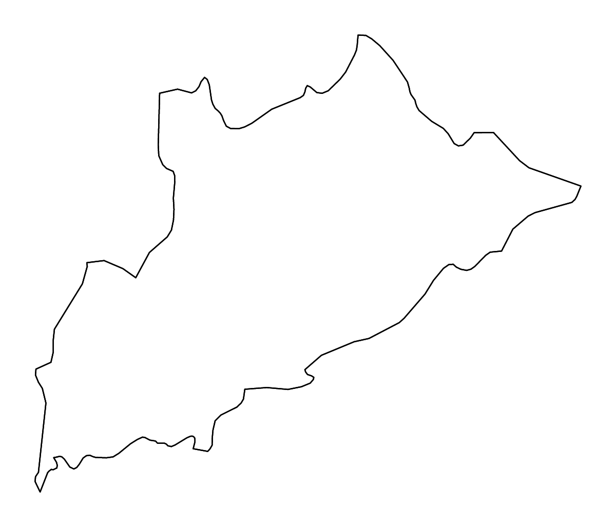 Mapa de contorno de Tirana, Albania con ríos.