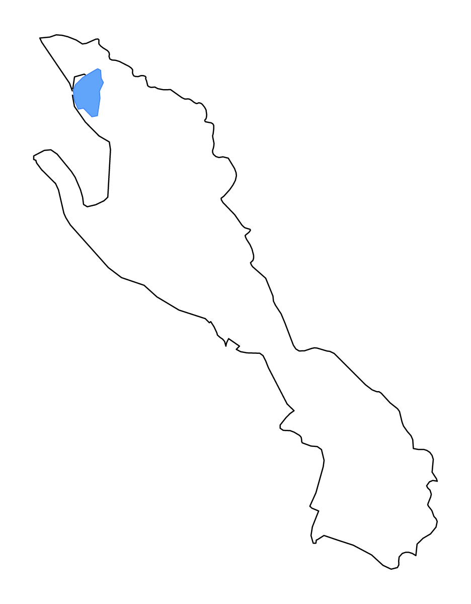 Outline map of Vlorë County, Albania with lakes and rivers.