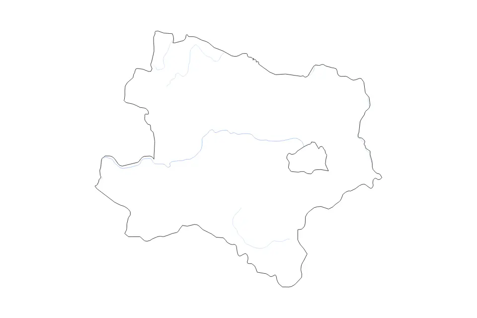 Outline map of Lower Austria, Austria with subdivision borders and rivers.