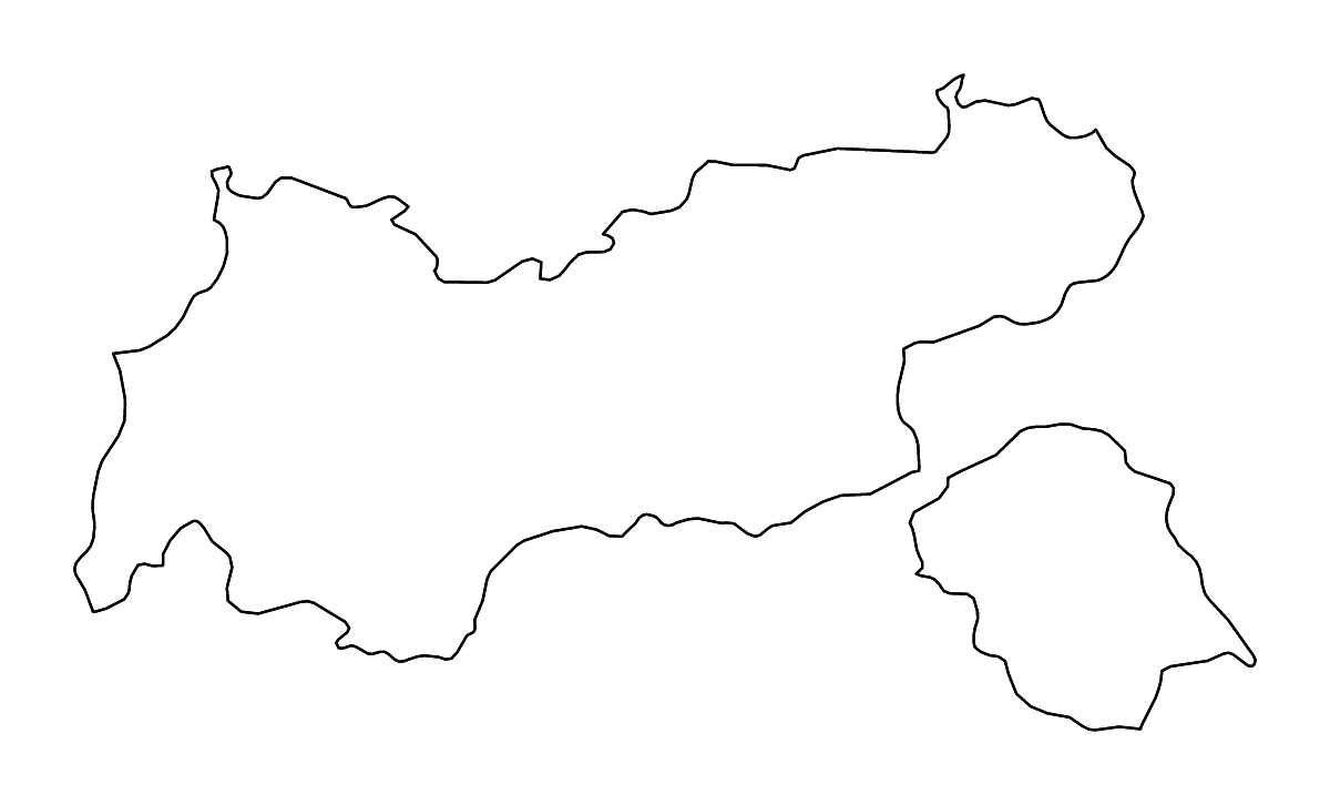Mapa de contorno de Tyrol, Austria con ríos.