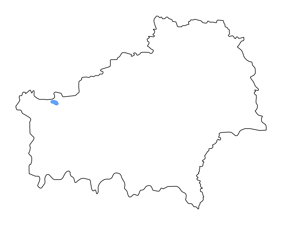 Outline map of Gomel, Belarus with lakes and rivers.