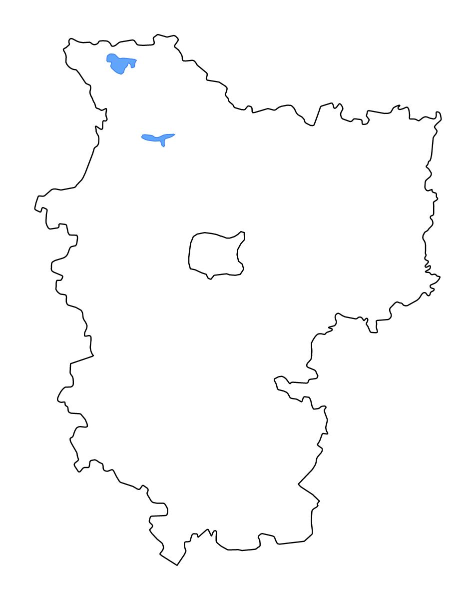 Outline map of Minsk Municipality, Belarus with lakes and rivers.