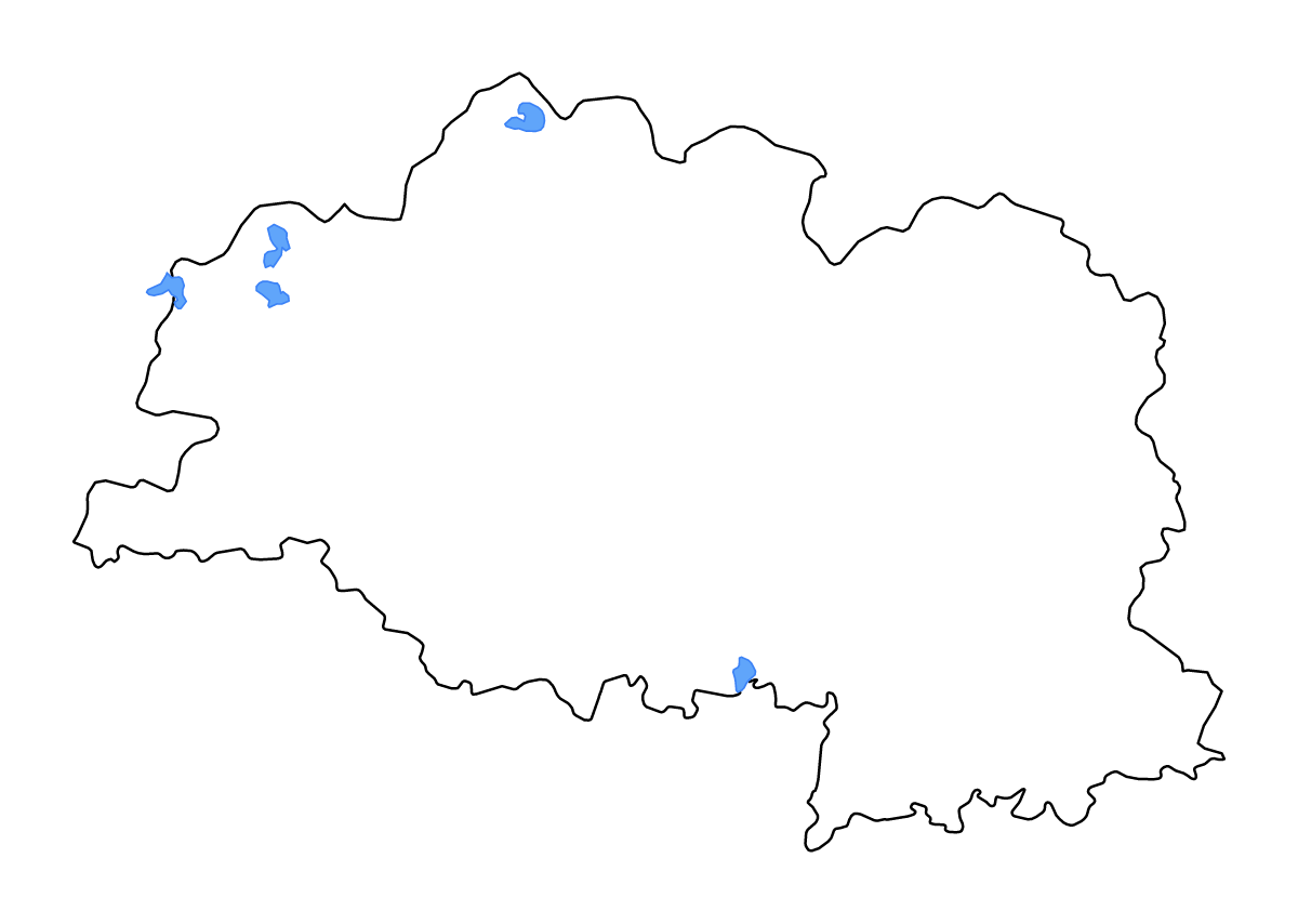 Mapa de contorno de Vitebsk, Belarus con lagos y ríos.