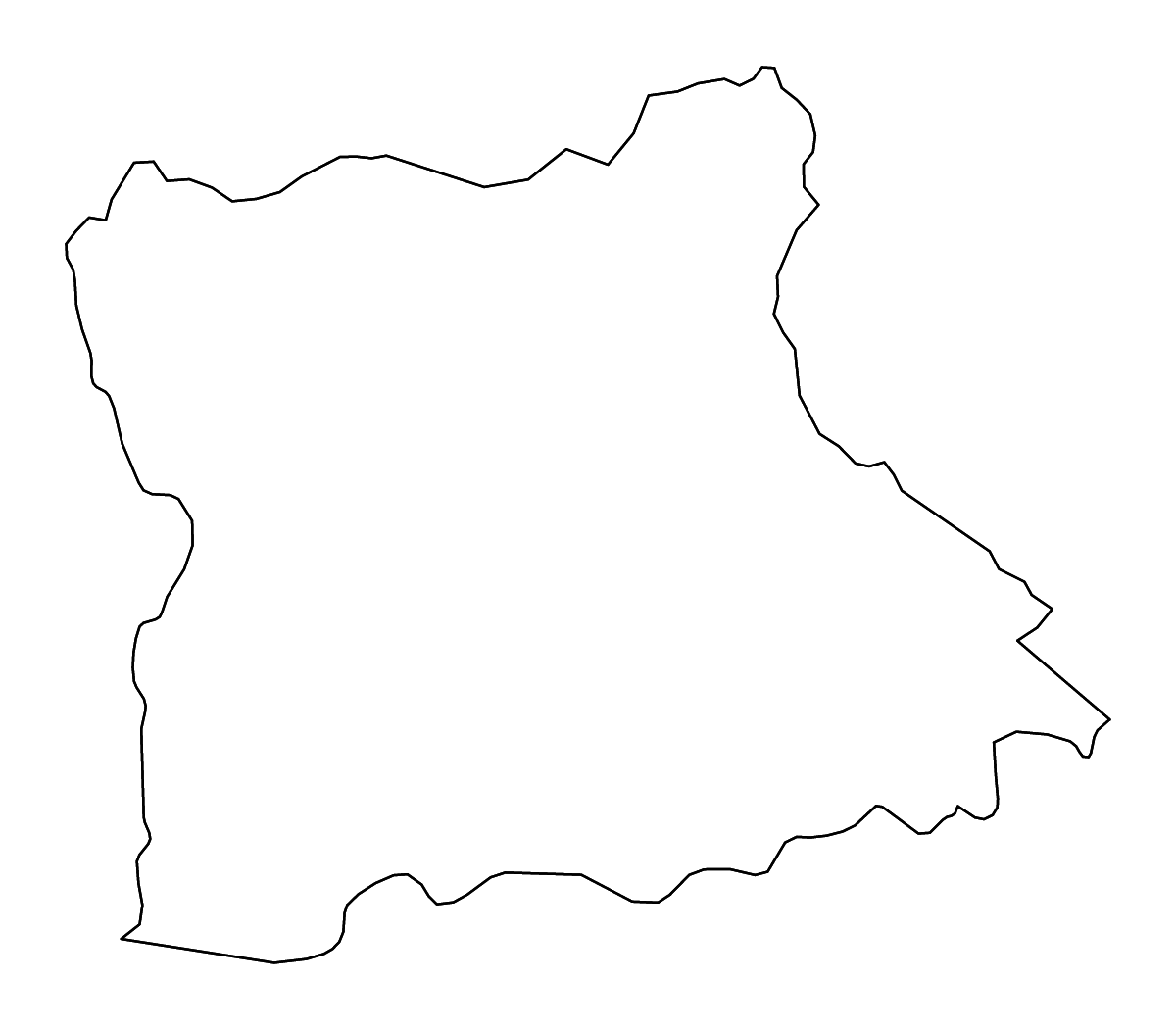 Mapa de contorno de Blagoevgrad, Bulgaria con ríos.