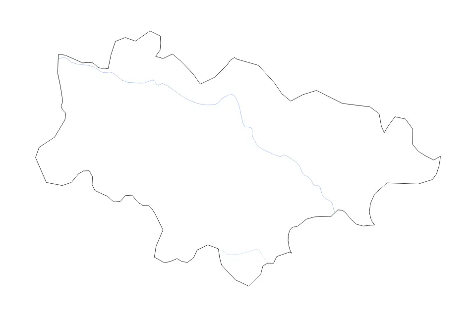 Outline map of Haskovo, Bulgaria with subdivision borders and rivers.