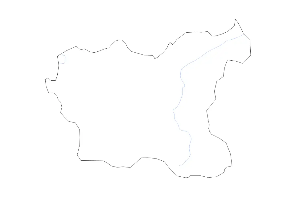 Outline map of Lovech, Bulgaria with subdivision borders and rivers.